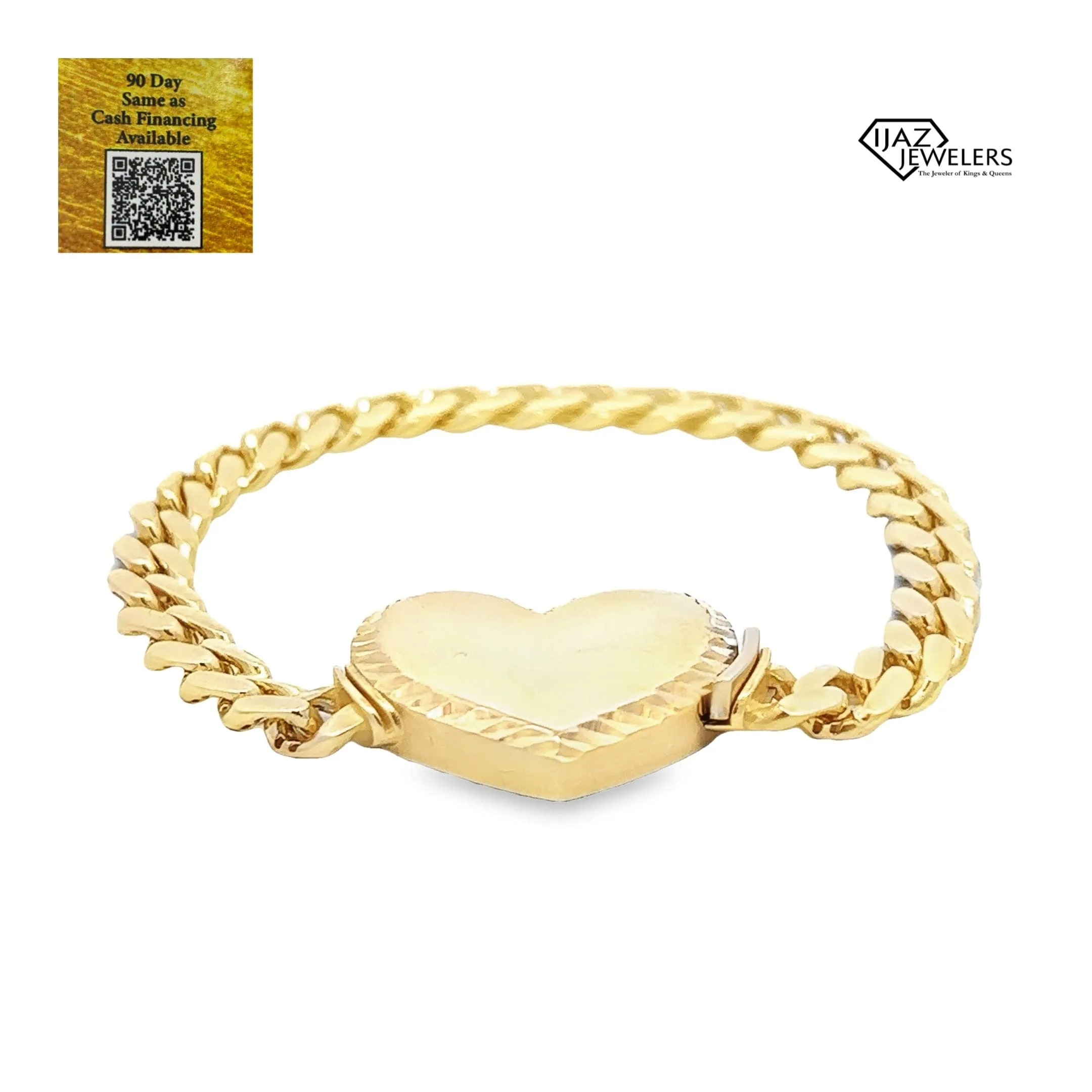 10K Gold Miami Cuban Link Diamond Cut Heart Bracelet