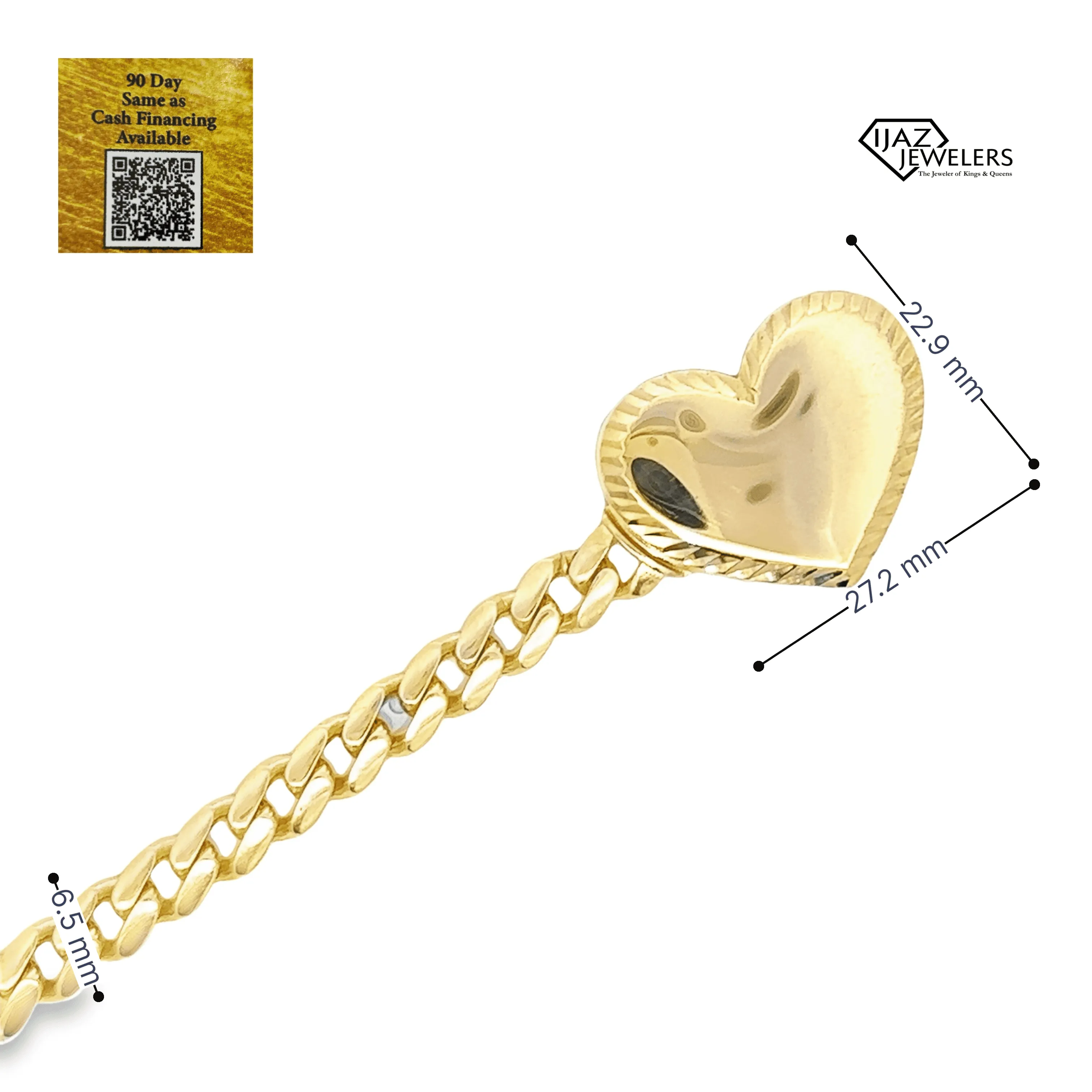 10K Gold Miami Cuban Link Diamond Cut Heart Bracelet