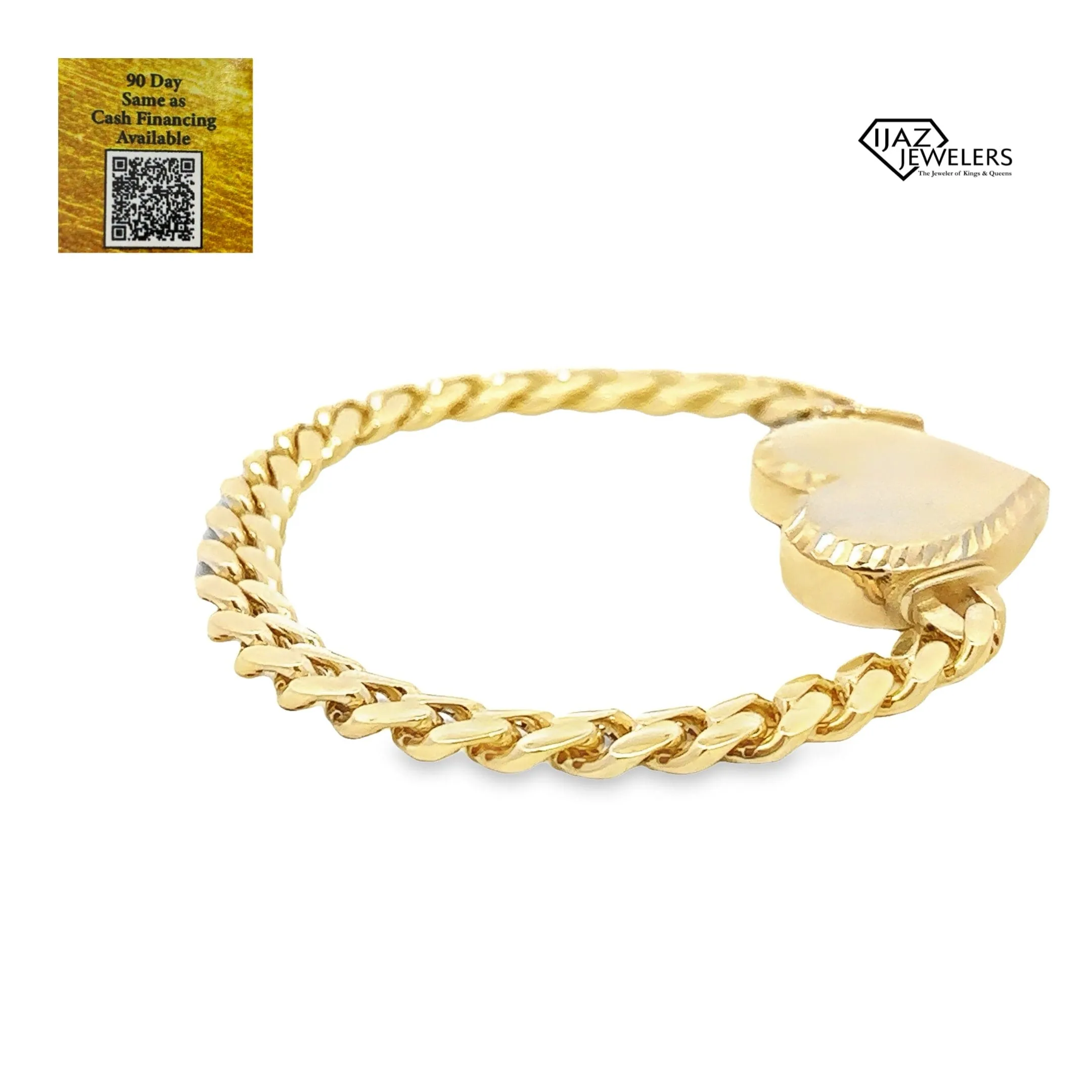 10K Gold Miami Cuban Link Diamond Cut Heart Bracelet