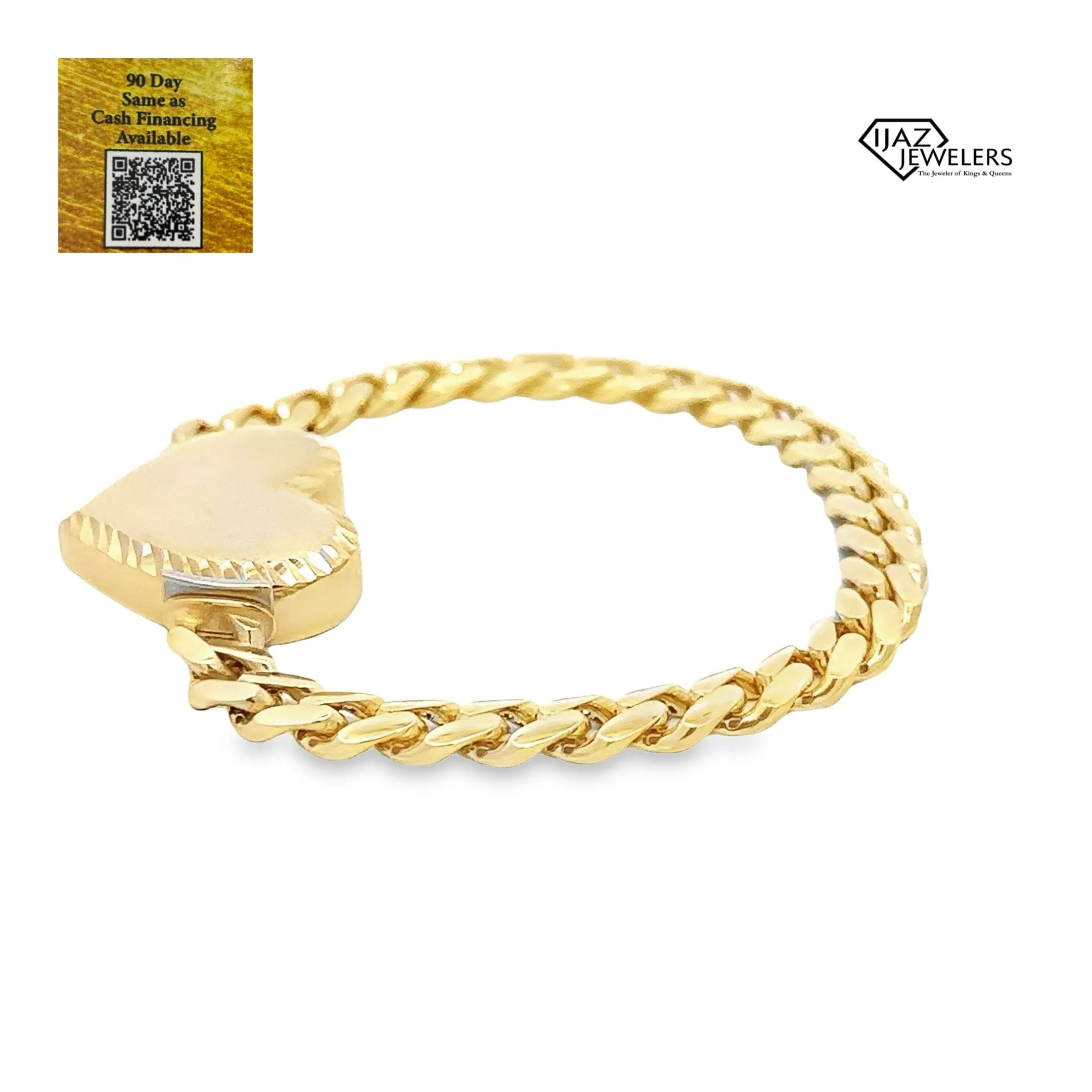 10K Gold Miami Cuban Link Diamond Cut Heart Bracelet