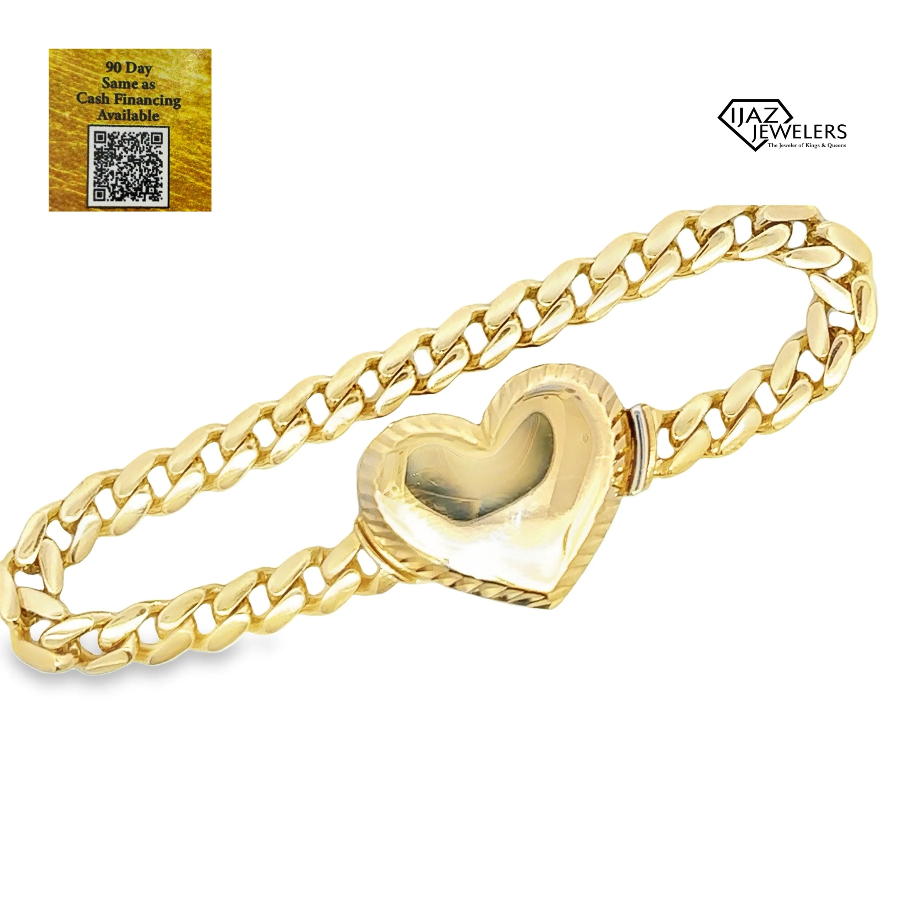 10K Gold Miami Cuban Link Diamond Cut Heart Bracelet