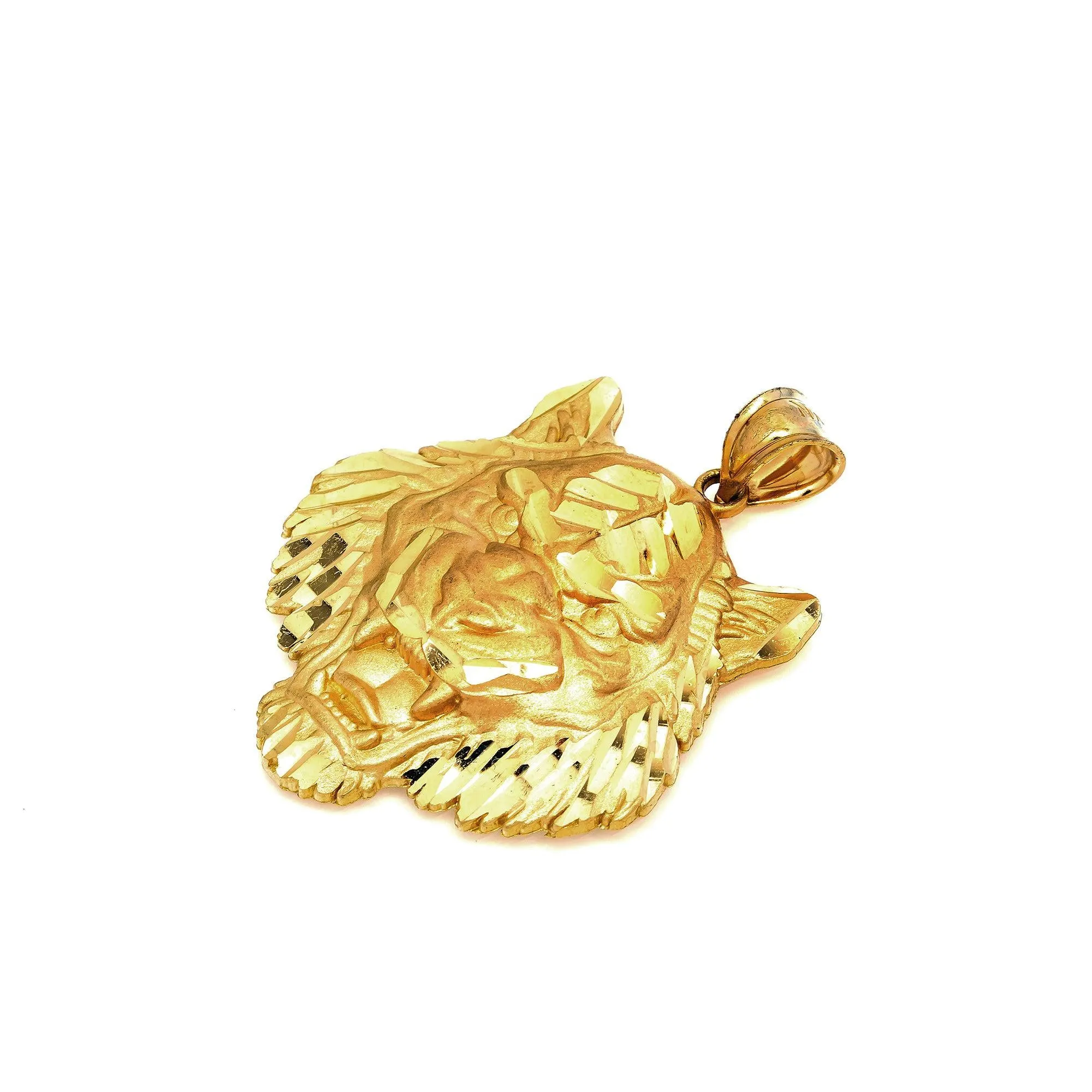 10K GOLD TIGER HEAD PENDANT 1.56"