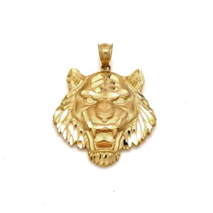 10K GOLD TIGER HEAD PENDANT 1.56"