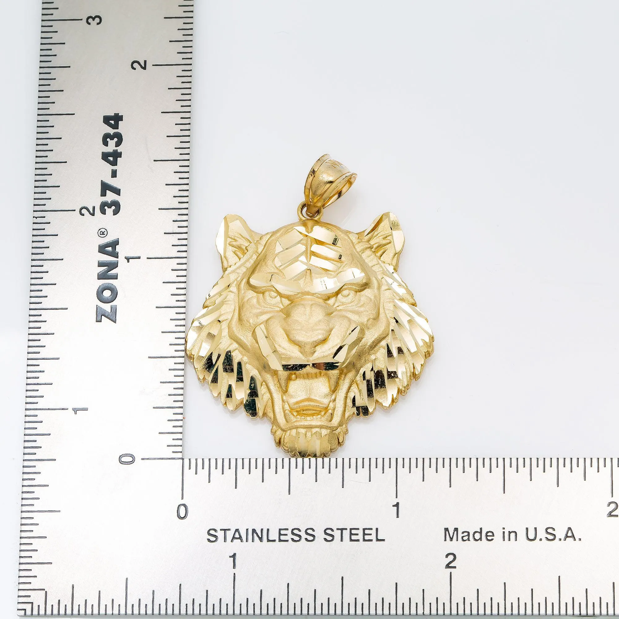 10K GOLD TIGER HEAD PENDANT 1.56"