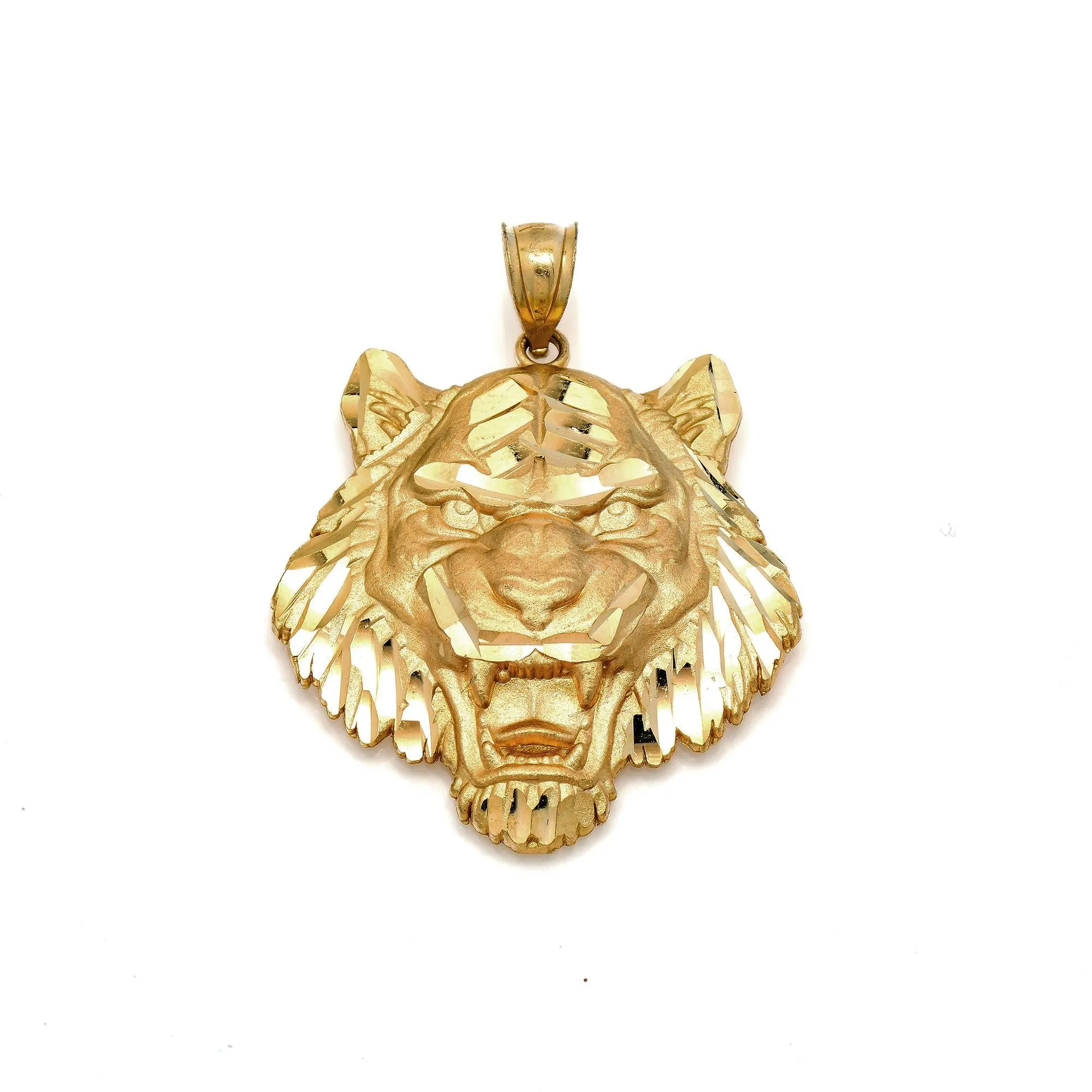 10K GOLD TIGER HEAD PENDANT 1.56"