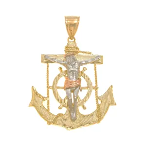 10K GOLD TRICOLOR CRUCIFIX ANCHOR PENDANT 15.9G