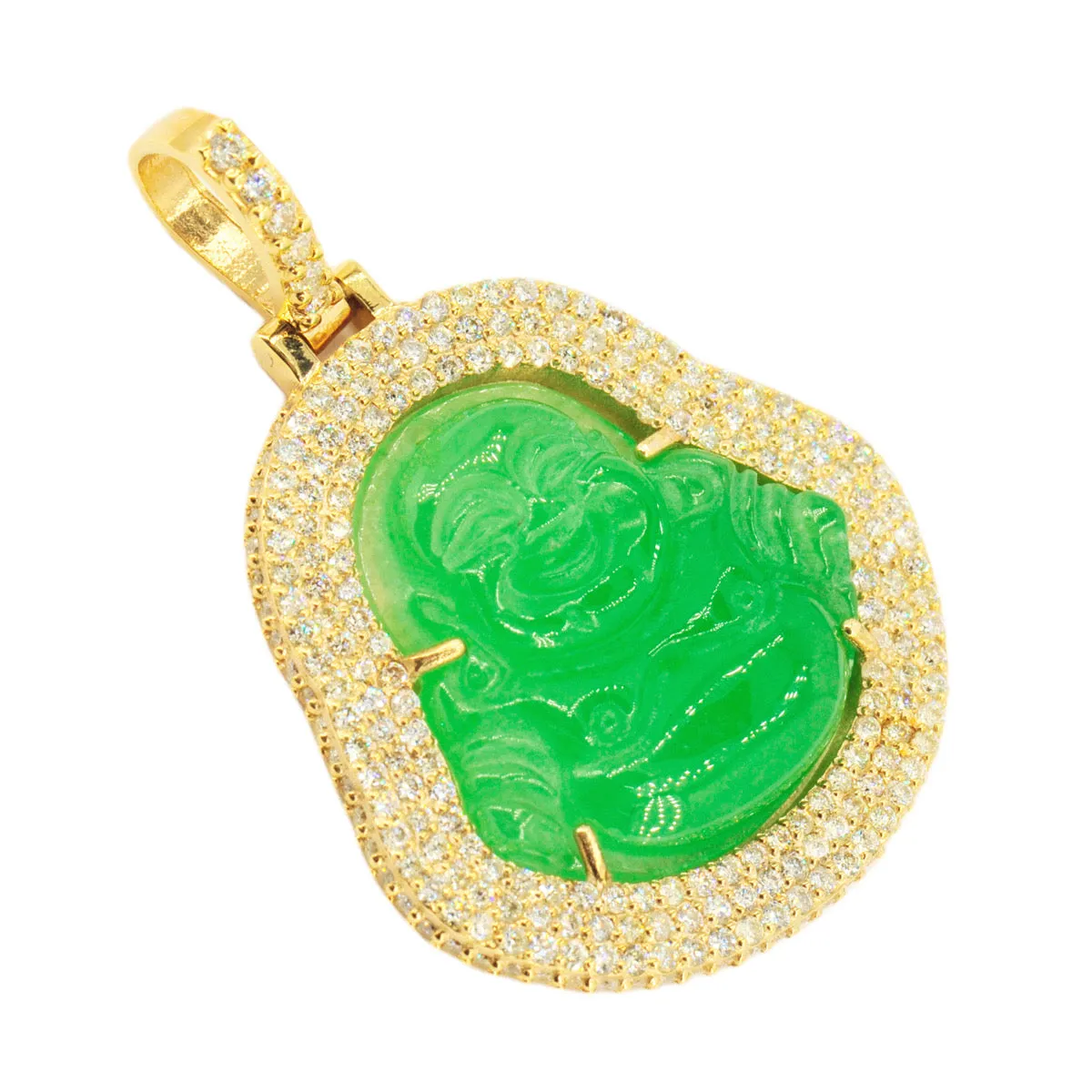 10k Yellow Gold 2.89ctw Diamond Jade Buddha - Medium