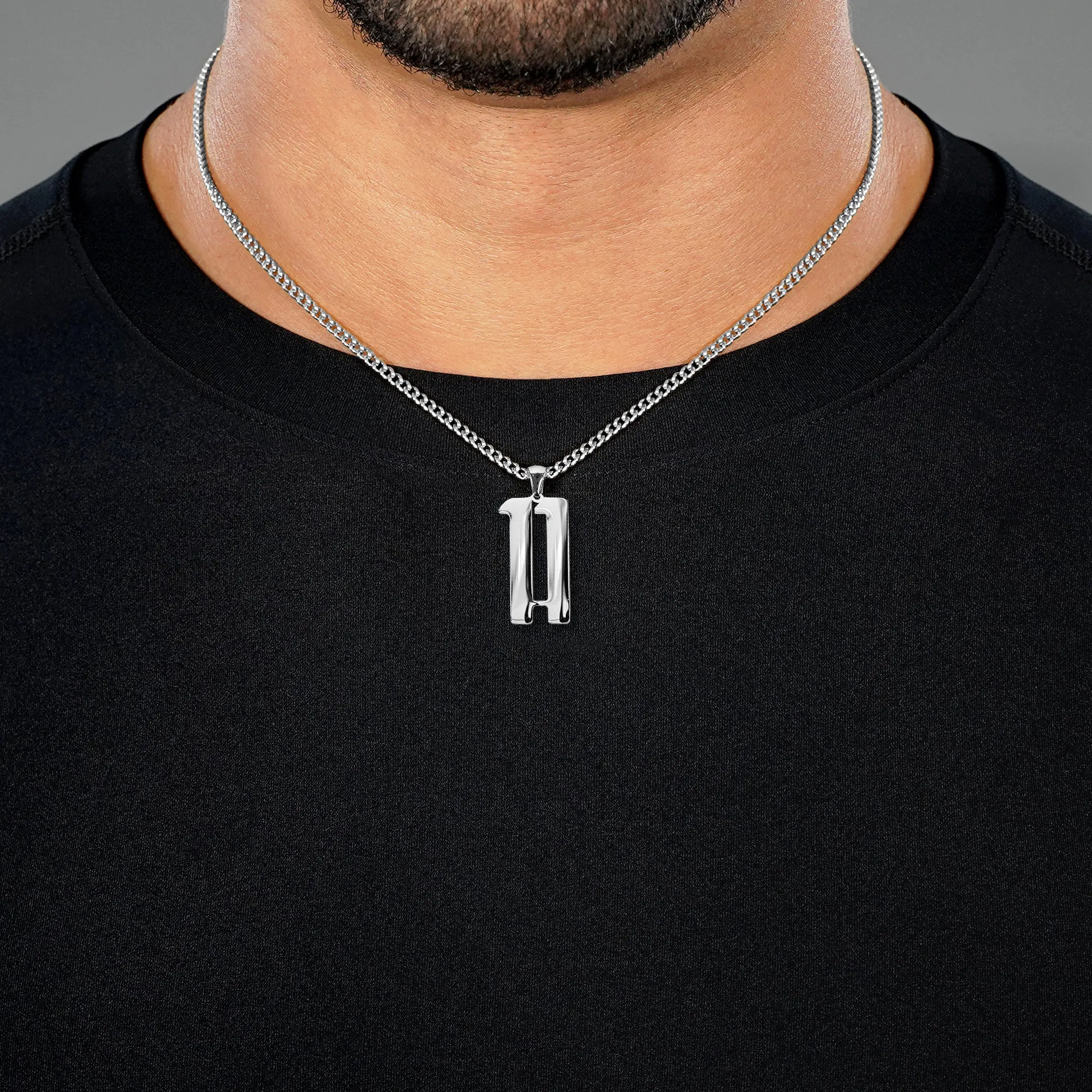 11 Number Pendant with Chain Necklace - Stainless Steel