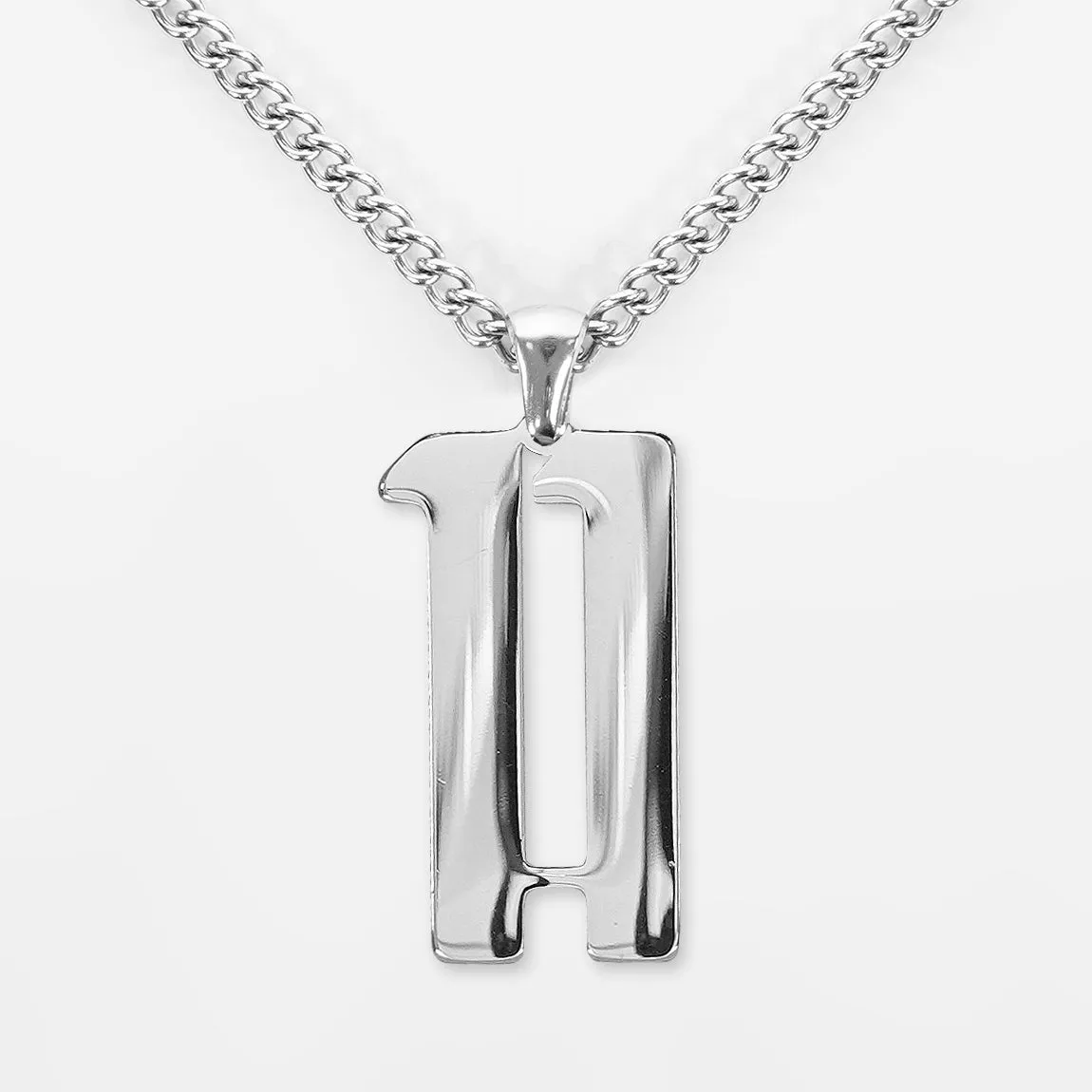 11 Number Pendant with Chain Necklace - Stainless Steel