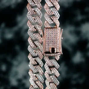 12mm Flooded Diamond Cuban Link Chain in Duo Tone