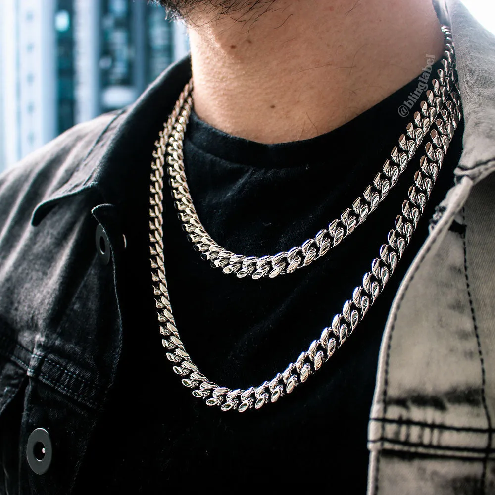 12mm Heavy Miami Cuban Link Chain in White Gold