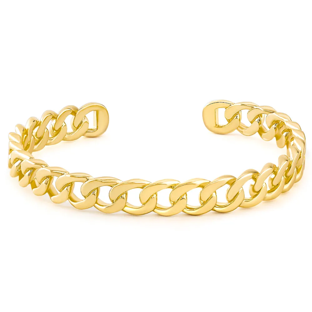 14K Gold Cuff Bangle Bracelets for Women- Cuban