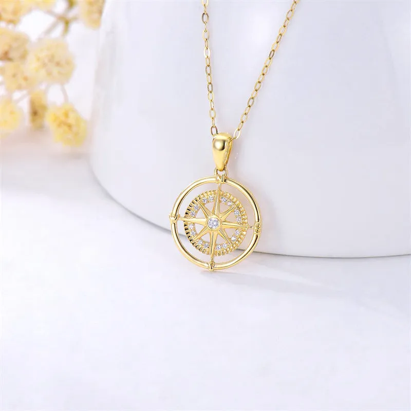 14K Real Gold Compass Pendant Necklace for Women Compass Dainty Necklace Jewelry Birthday Gift for Graduate