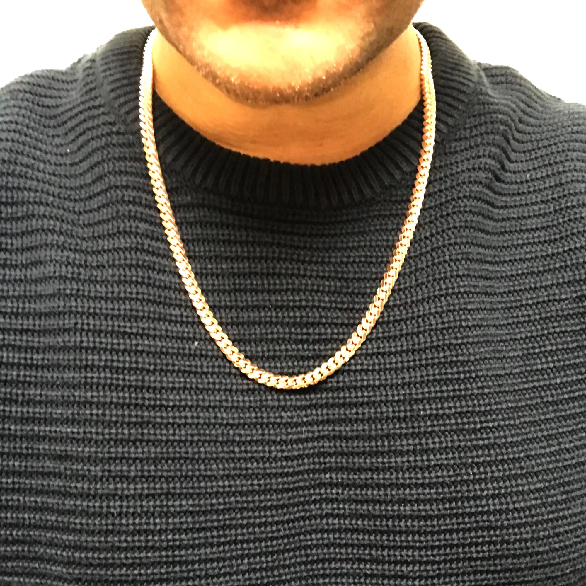 14k Rose Solid Gold Miami Cuban Link Chain Necklace, Width 6mm