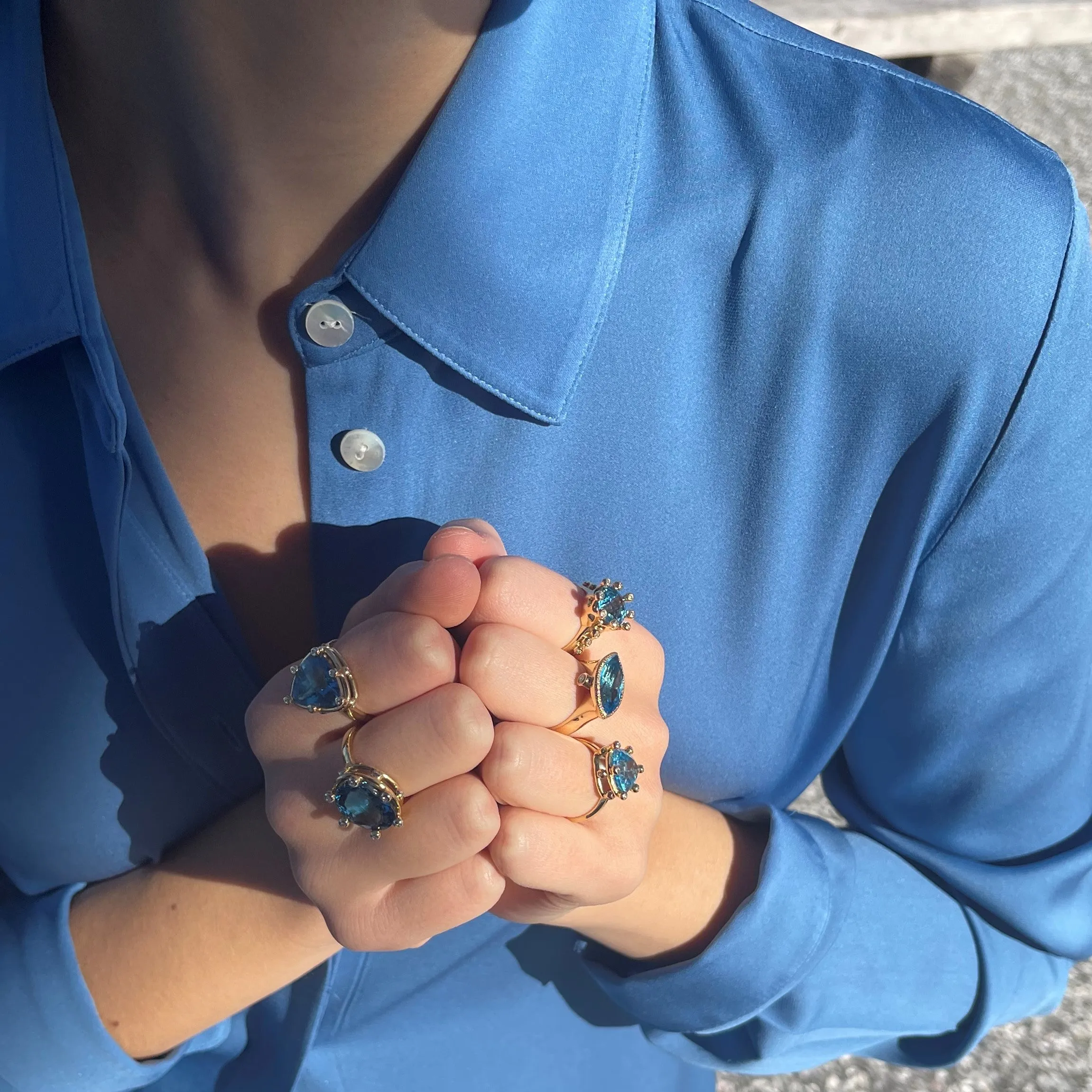 14K Swiss Blue Topaz and Diamond Crown Ring