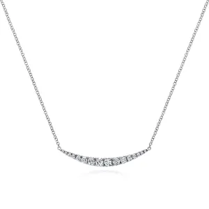 14K White Gold Curved Diamond Bar Necklace