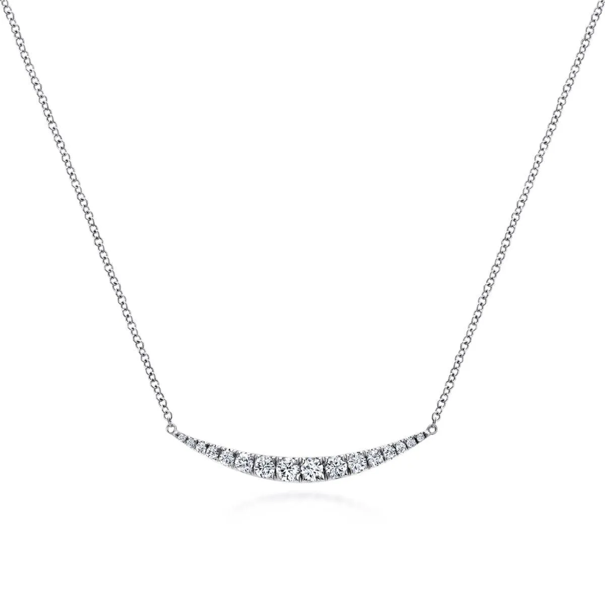 14K White Gold Curved Diamond Bar Necklace