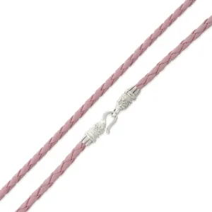 16" Pink Braided Leatherette Necklace 4mm w/ Silver Plated Bali Lock