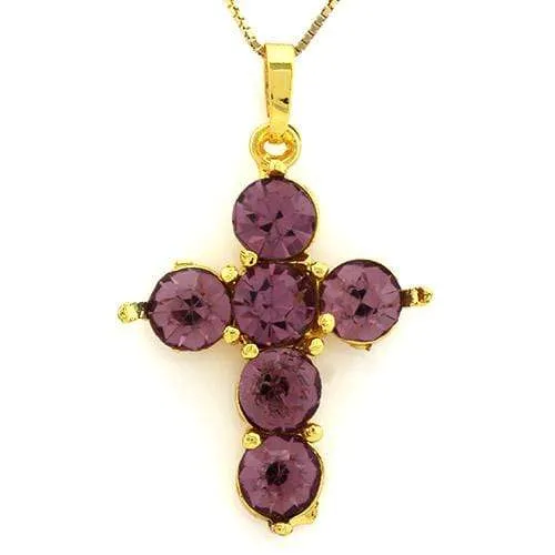 18K Yellow Gold-Plated Flower Cut Shape Light Purple Color Stone German Silver P