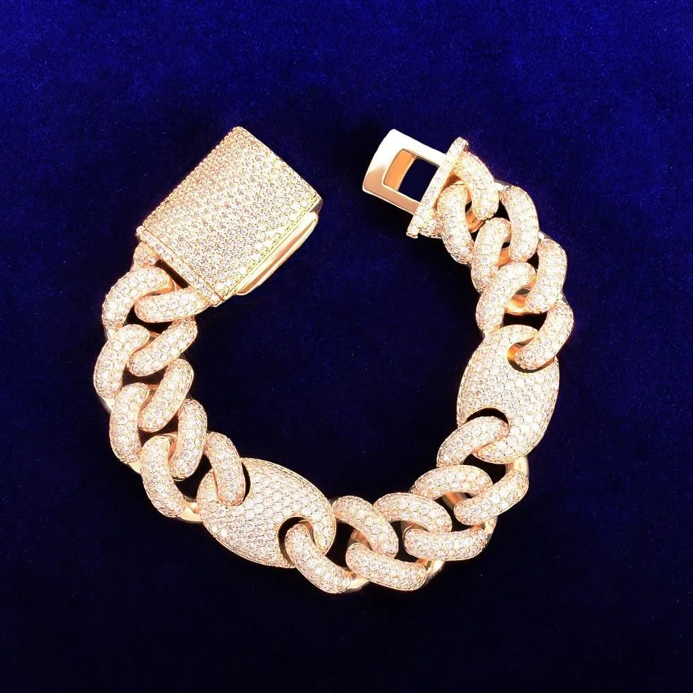 18mm Miami Cuban Bracelet Chain Link Solid Back Copper Full Zircon Jewelry