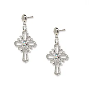 1928 Jewelry AB Crystal Cross Post Drop Earrings