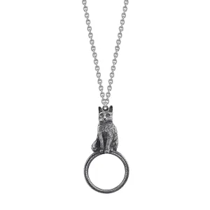 1928 Jewelry Antiqued Cat Magnifying Glass Pendant Necklace 30" - Magnification Power: 2-3X