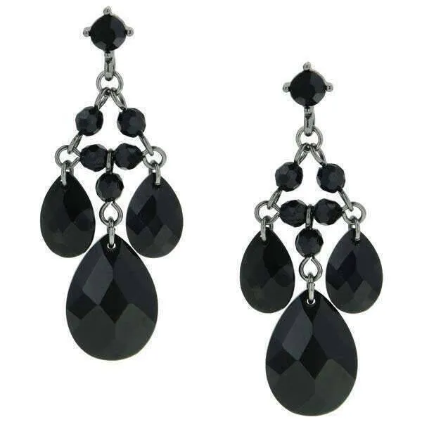 1928 Jewelry Black Diamond Briolette Chandelier Earrings