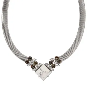 1928 Jewelry Black Diamond Crystal Square White Howlite Gemstone Collar Necklace 15"   3" Extension