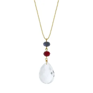 1928 Jewelry Blue Red Bead Clear Briolette Drop Pendant Necklace 20"