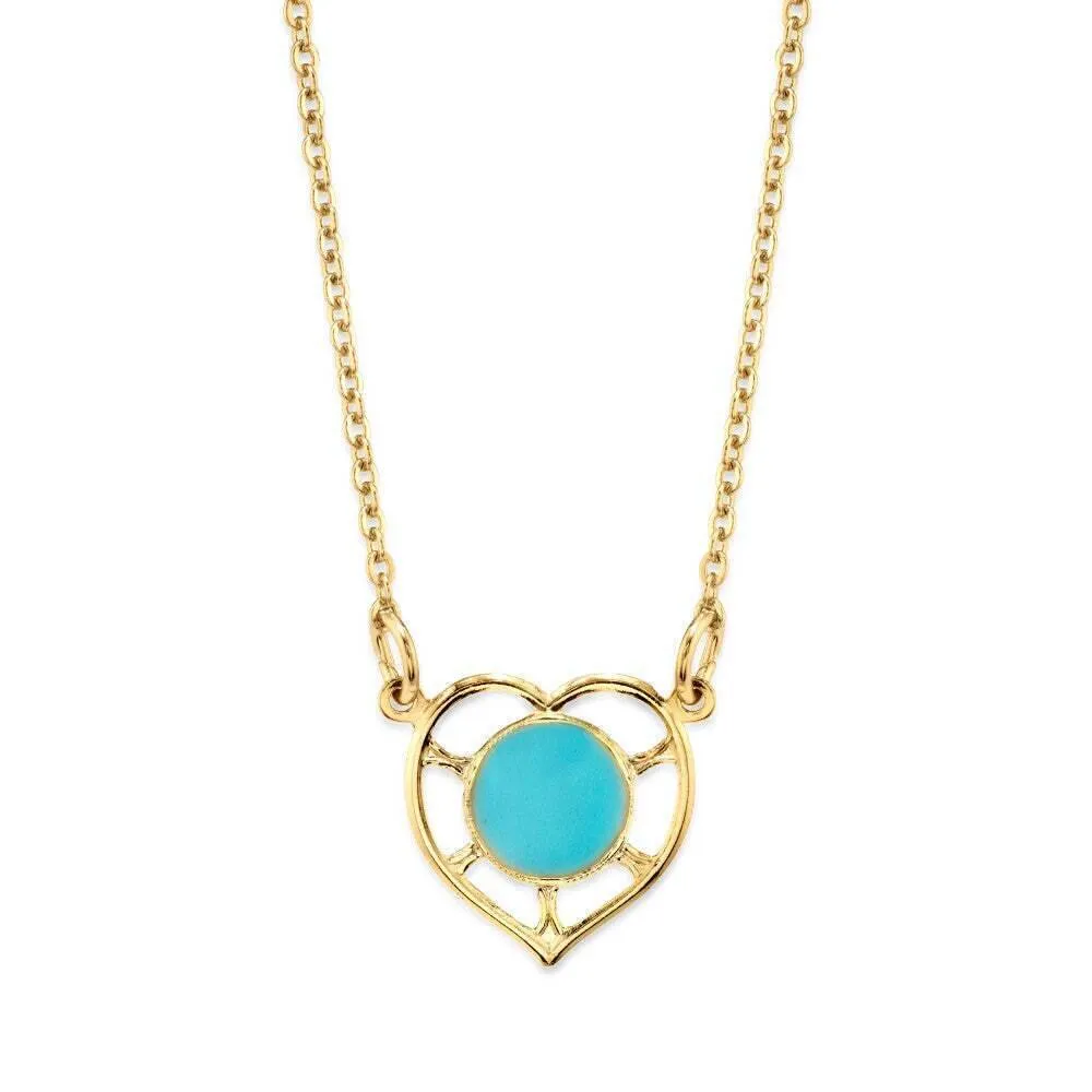 1928 Jewelry Dainty Heart With Enamel Circle Pendant Necklace 16"