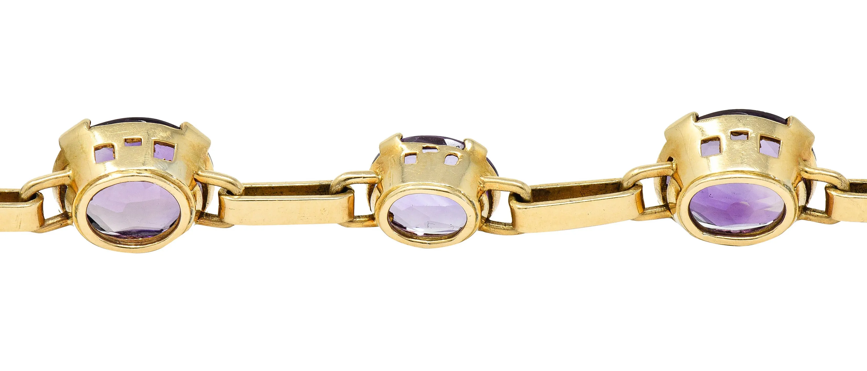 1940's Retro Amethyst 14 Karat Gold Station Link Bracelet