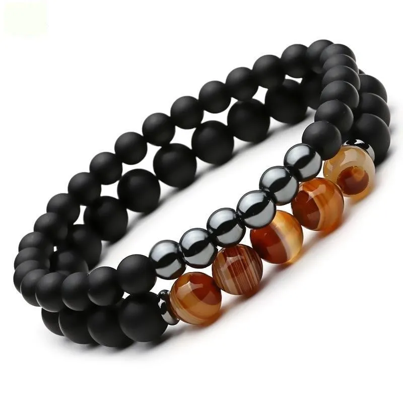 2 Pcs Unisex Lucky Gem Natural Black Mantra Prayer Beads Buddha Bracelet