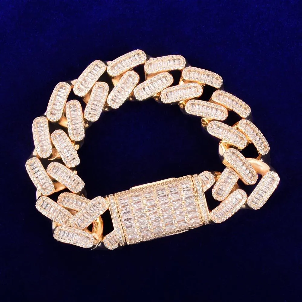 20MM Baguette Cuban Bracelet Chain Trendy Link Bling Zirconia Copper Rock Jewelry