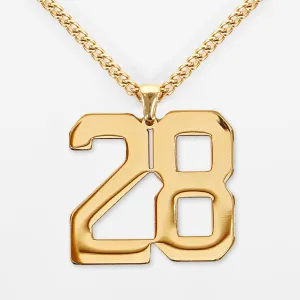 28 Number Pendant with Chain Kids Necklace - Gold Plated Stainless Steel