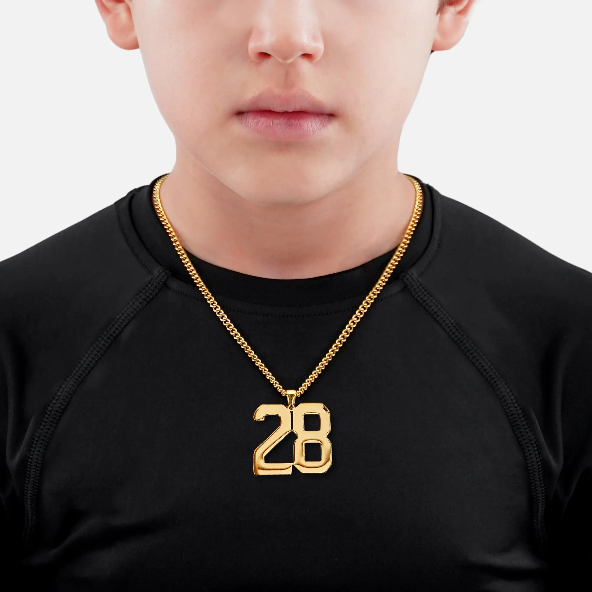 28 Number Pendant with Chain Kids Necklace - Gold Plated Stainless Steel