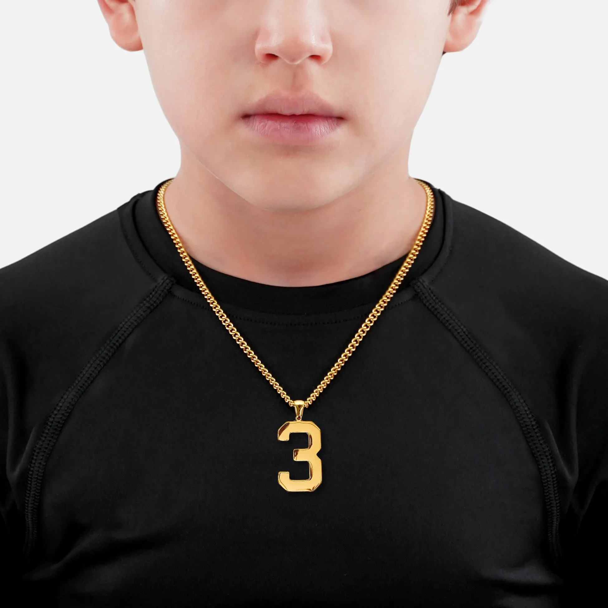 3 Number Pendant with Chain Kids Necklace - Gold Plated Stainless Steel