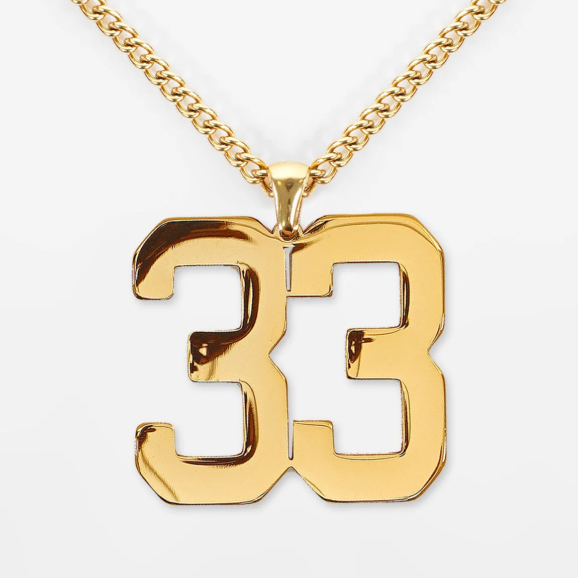 33 Number Pendant with Chain Necklace - Gold Plated Stainless Steel