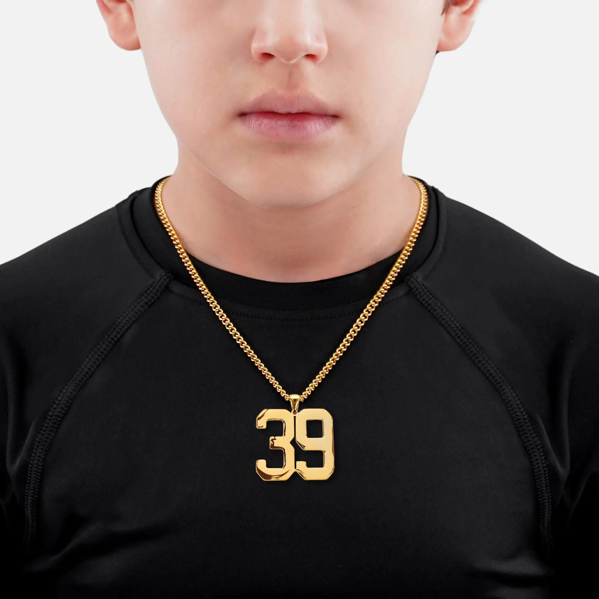 39 Number Pendant with Chain Kids Necklace - Gold Plated Stainless Steel