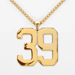 39 Number Pendant with Chain Kids Necklace - Gold Plated Stainless Steel