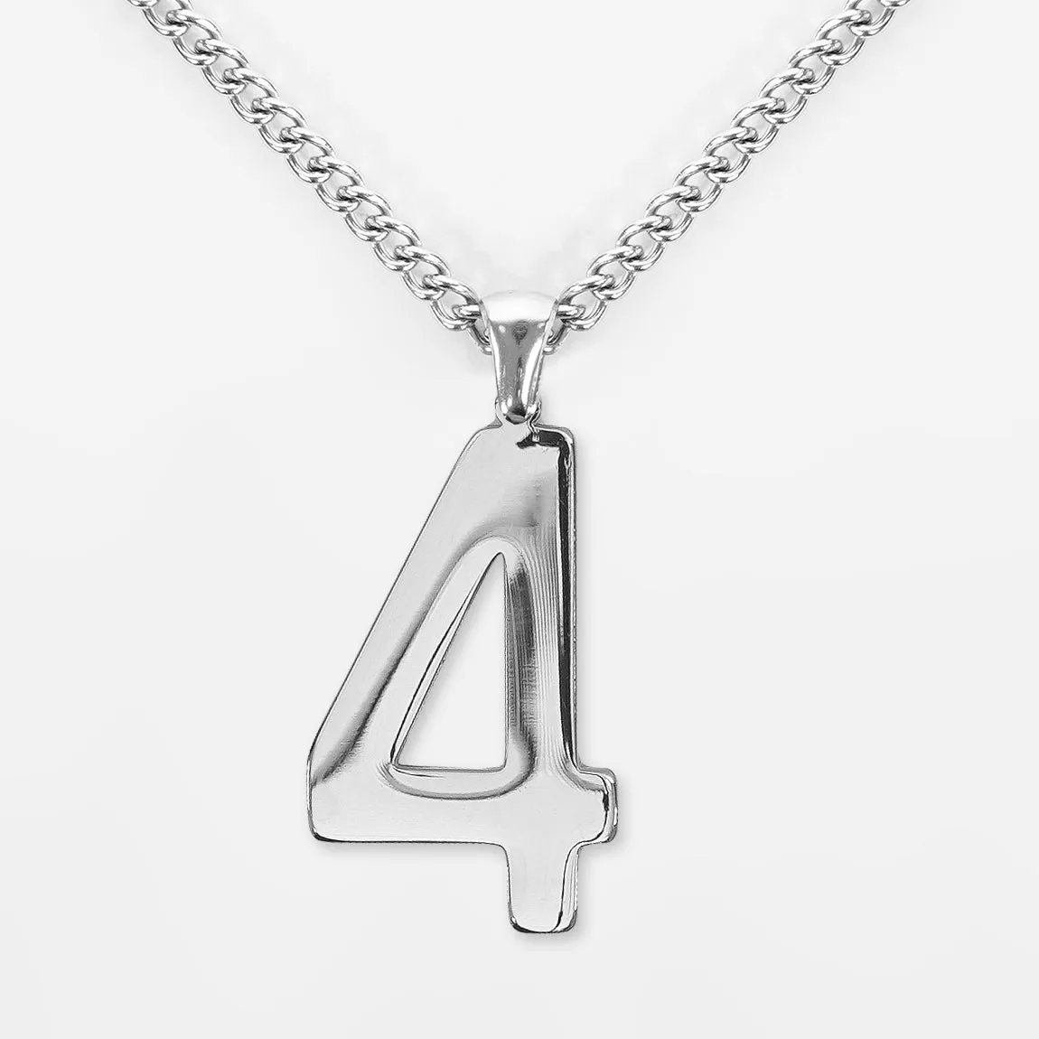 4 Number Pendant with Chain Necklace - Stainless Steel