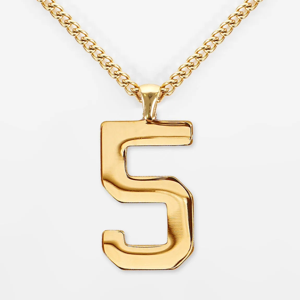 5 Number Pendant with Chain Kids Necklace - Gold Plated Stainless Steel