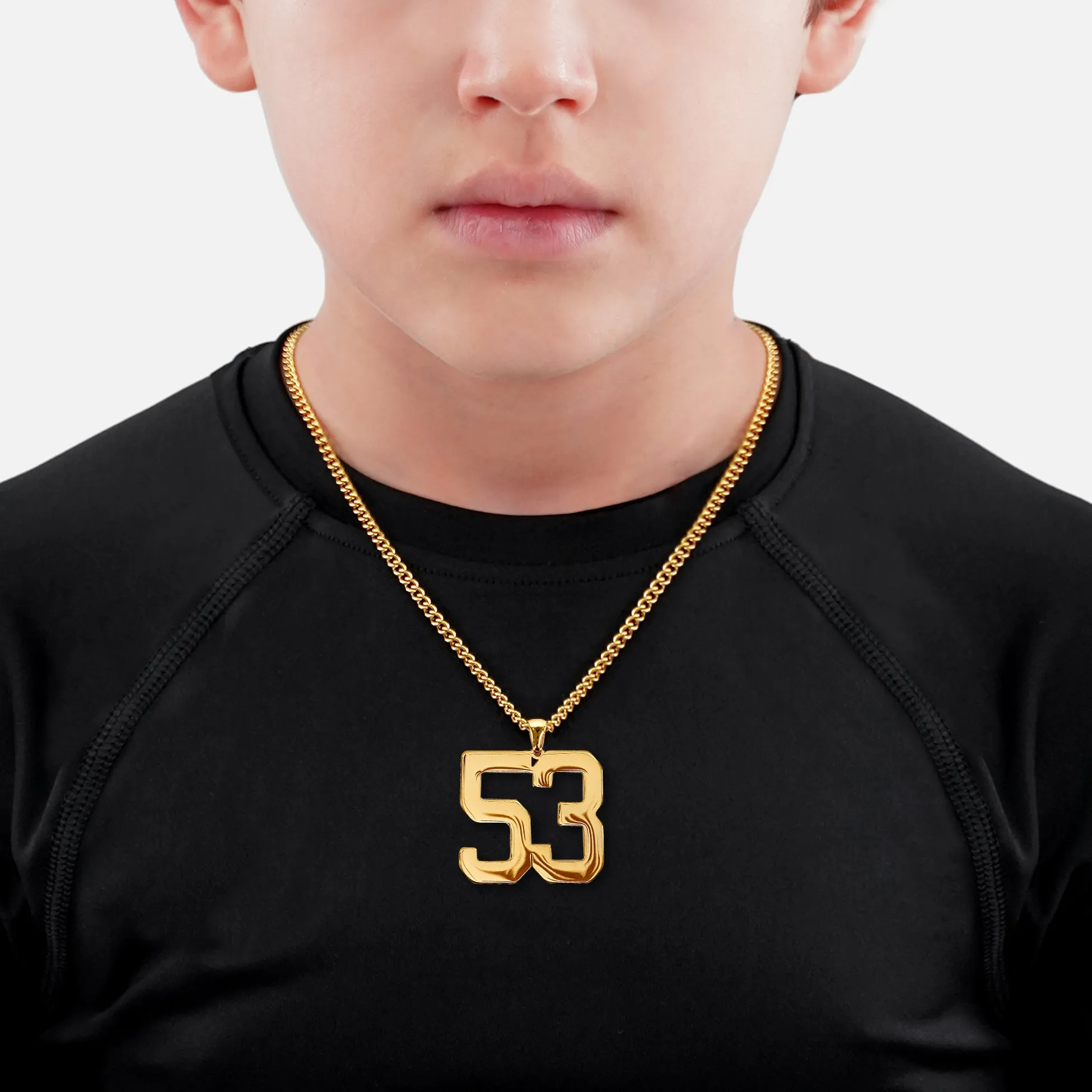 53 Number Pendant with Chain Kids Necklace - Gold Plated Stainless Steel