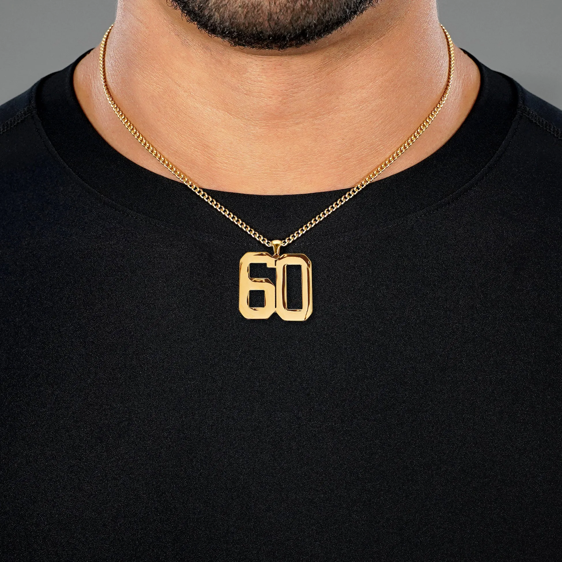 60 Number Pendant with Chain Necklace - Gold Plated Stainless Steel