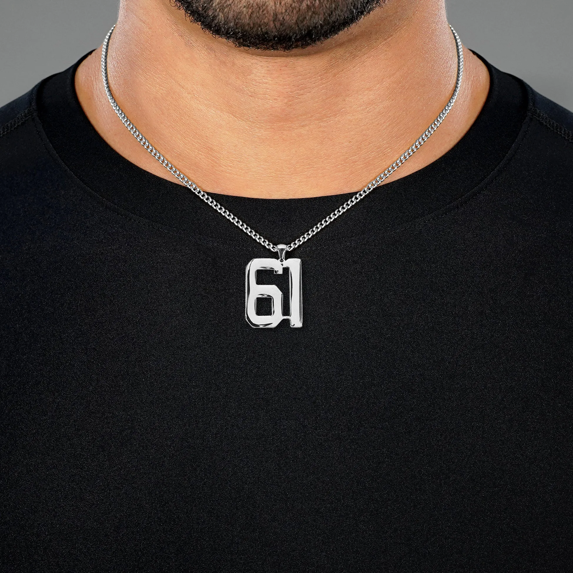 61 Number Pendant with Chain Necklace - Stainless Steel