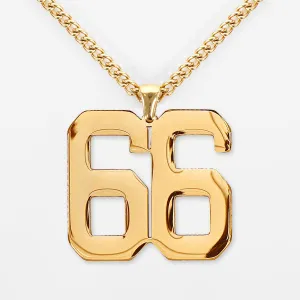 66 Number Pendant with Chain Necklace - Gold Plated Stainless Steel