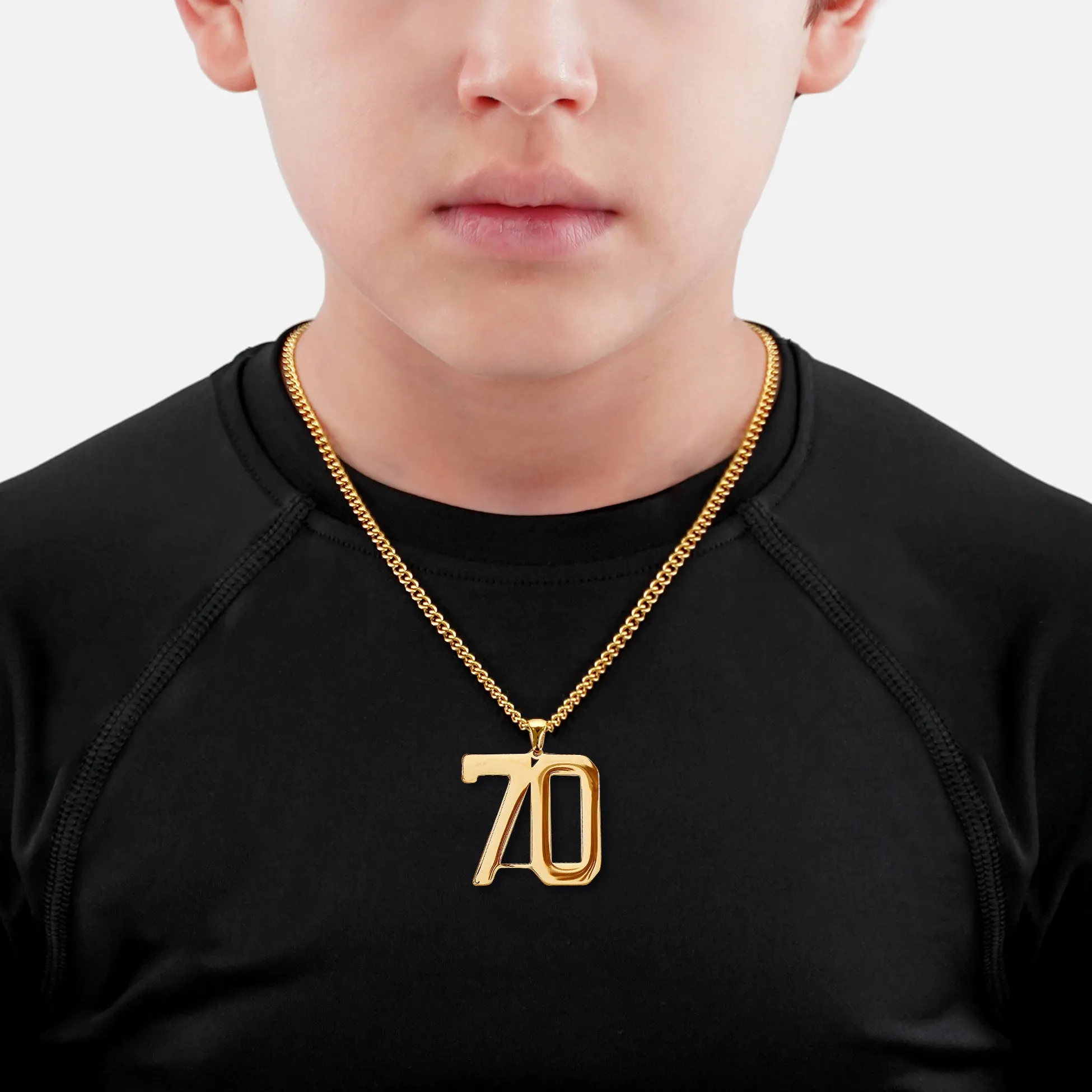 70 Number Pendant with Chain Kids Necklace - Gold Plated Stainless Steel