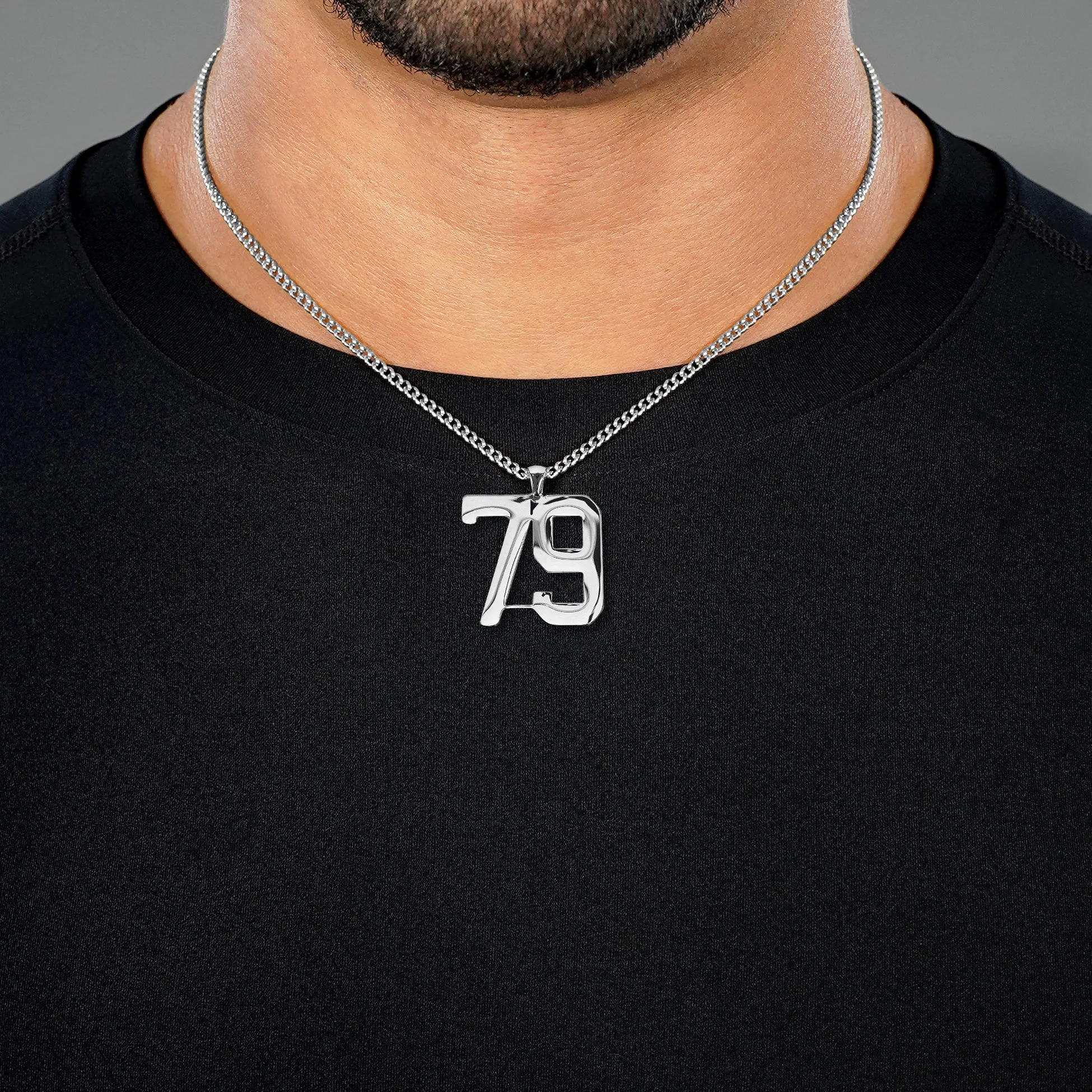 79 Number Pendant with Chain Necklace - Stainless Steel