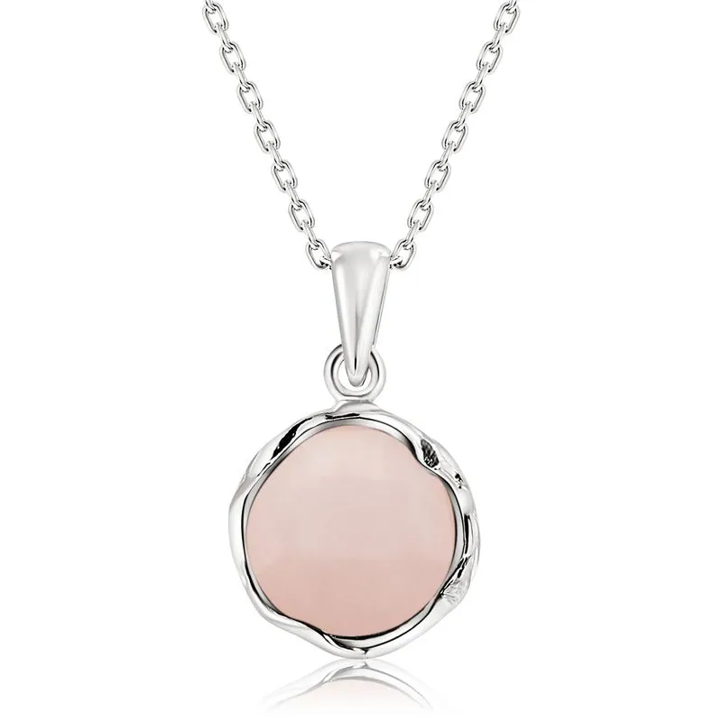 925 Sterling Silver Round Pink Rose Quartz 12mm Pendant