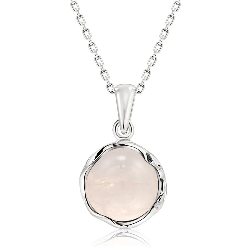 925 Sterling Silver Round Pink Rose Quartz 12mm Pendant