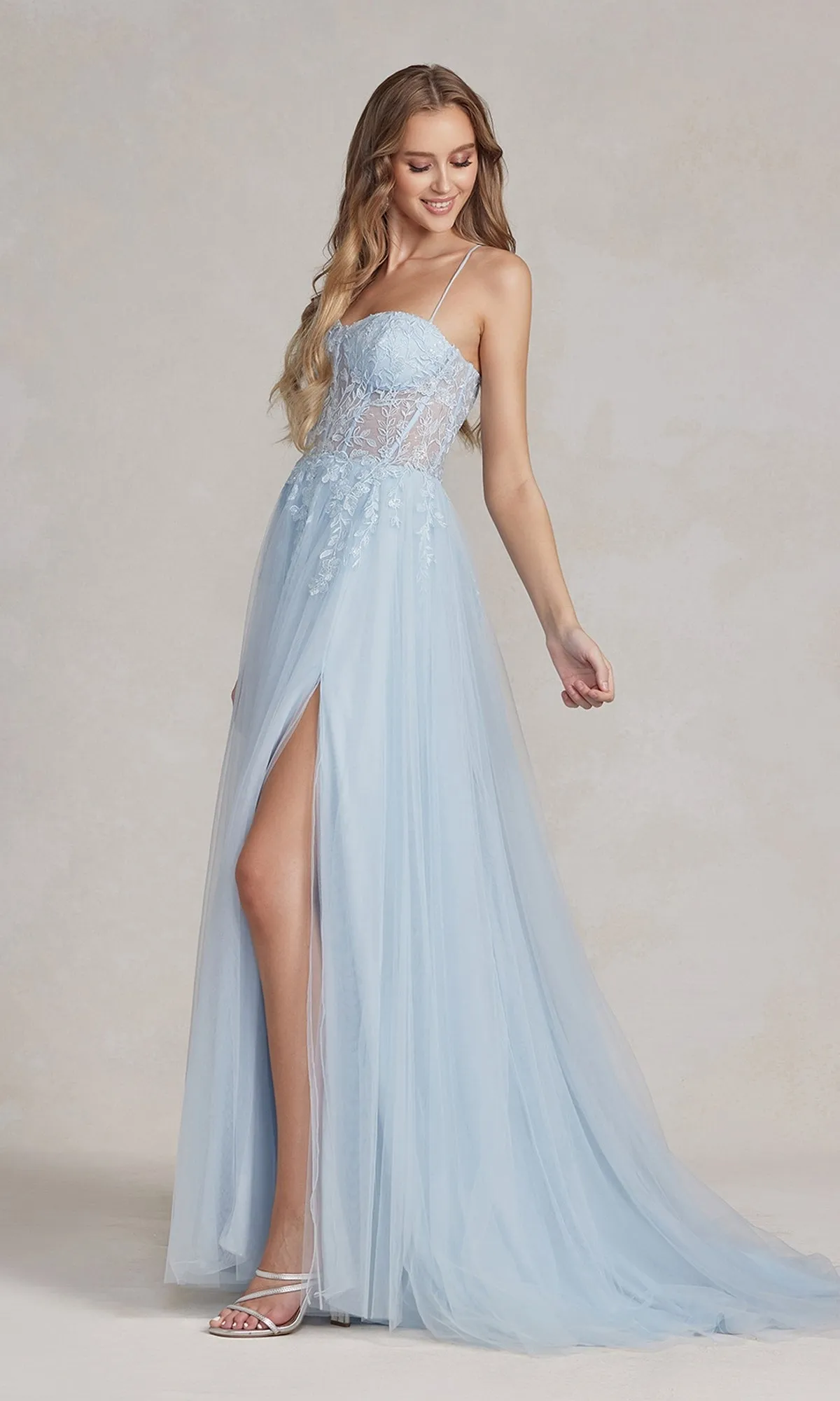 A-Line Long Lace Prom Dress with Sheer Waist